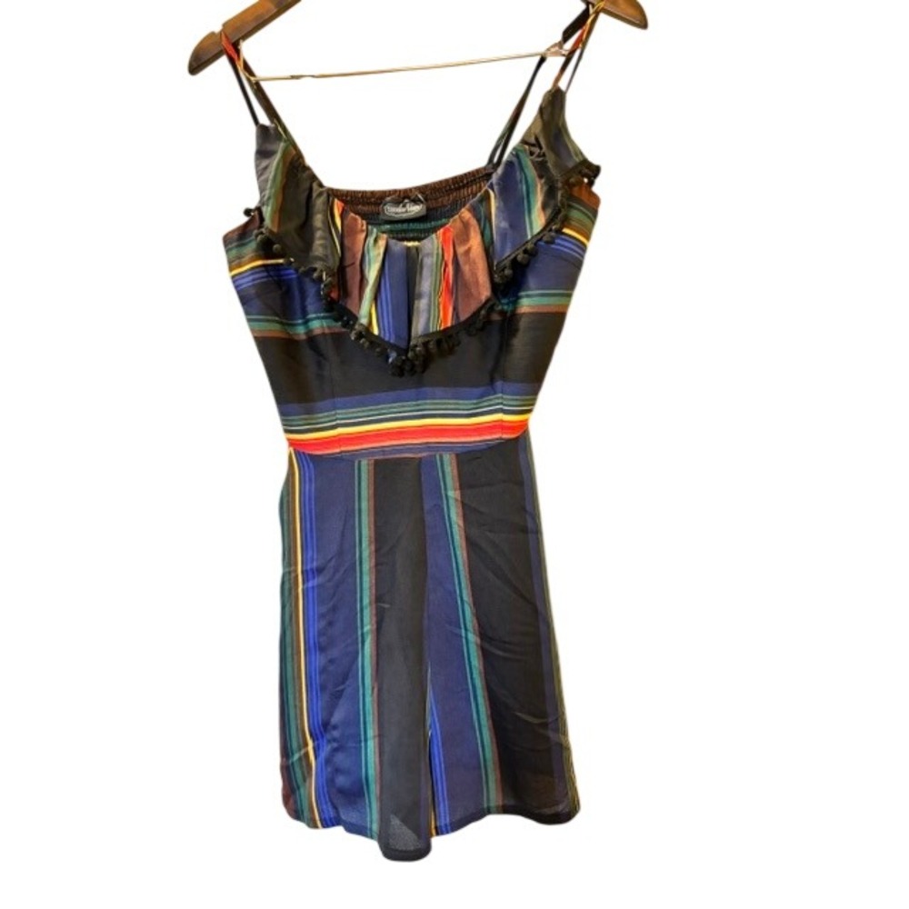 Voodoo Vixen Striped Romper Pom Pom Ruffle Neck Pockets Small Retro Rockabilly